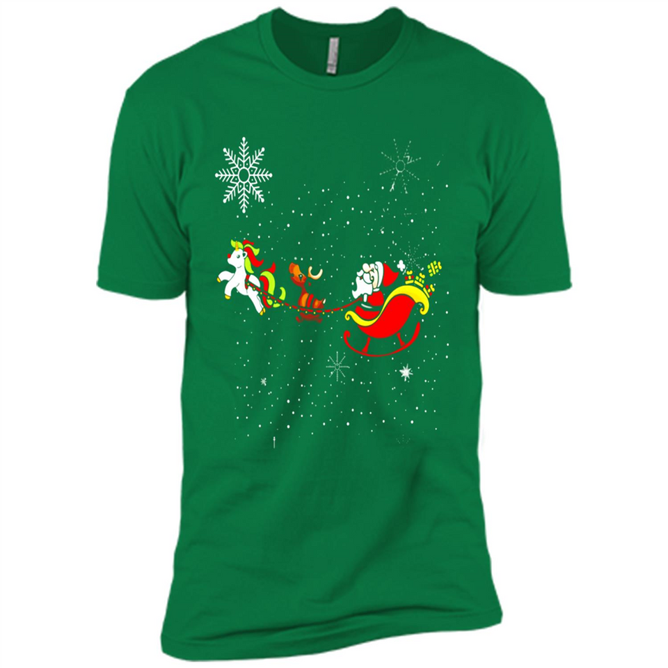 Christmas Unicorn Rudolph and Santa - Premium Short Sleeve T-Shirt
