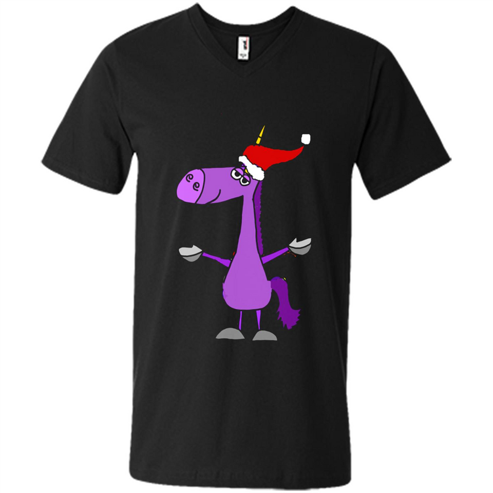Funny Christmas Unicorn in Santa Hat - Men's V-Neck