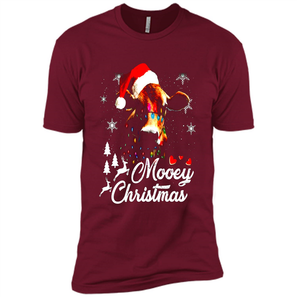 Mooey Christmas Cow Santa Christmas Lover Lights Sweatshirt - Premium Short Sleeve T-Shirt