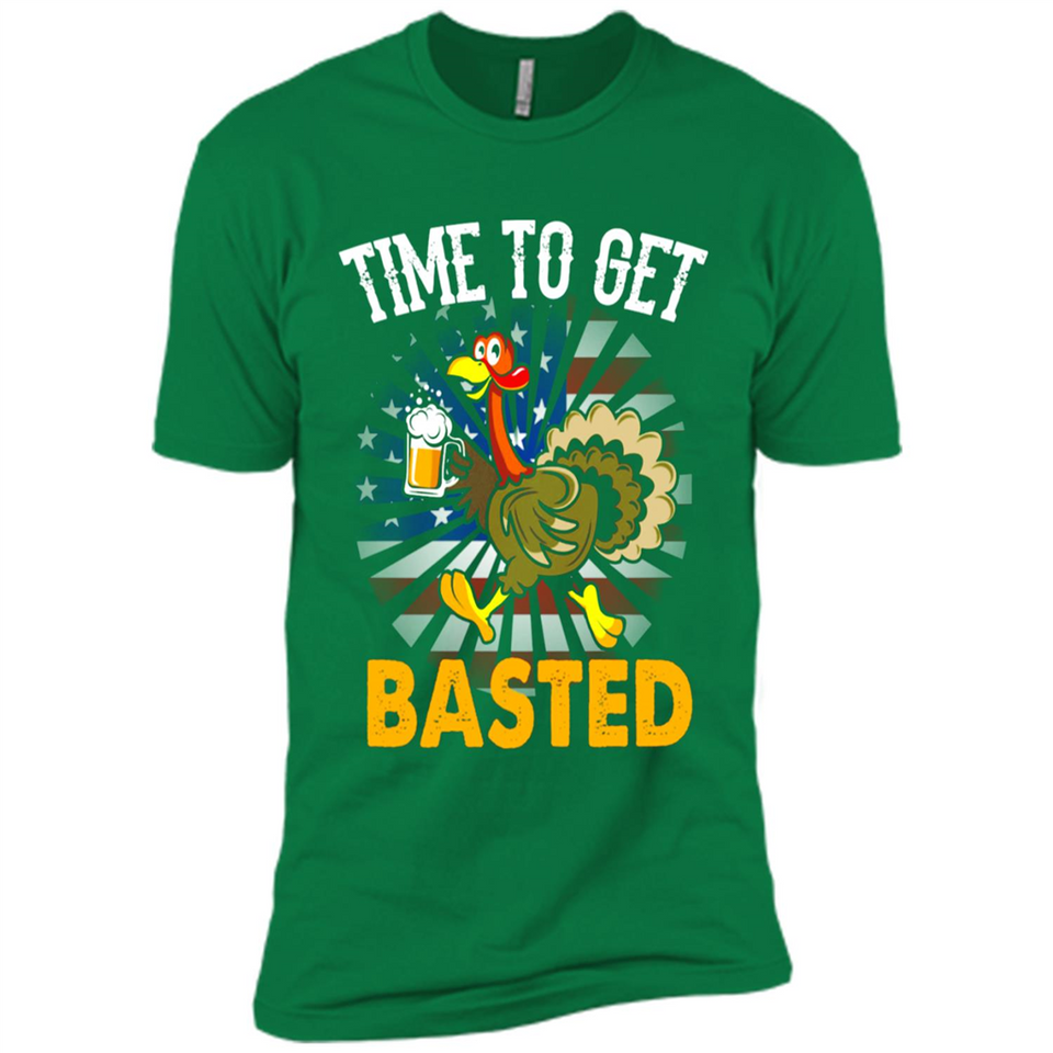 Time To Get Basted Funny Turkey Beer Thanksgiving - Premium Short Sleeve T-Shirt