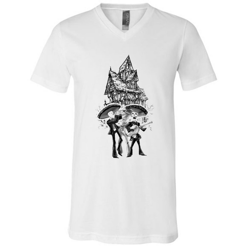 Mariachi Skeleton Shirt Dia De Los Muertos Tequila - Canvas Unisex V-Neck