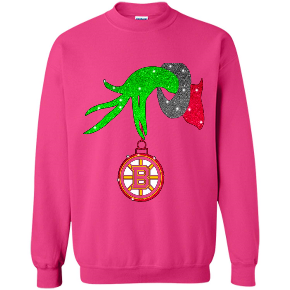GRINCH HAND HOLDING BOSTON BRUINS GLITTER CHRISTMAS PINGPONG