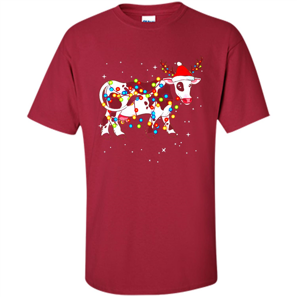 Christmas Lights Cow Wearing Santa Hat Funny Xmas Sweatshirt - Shirt