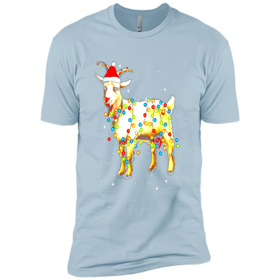 Christmas Lights Goat Wearing Santa Hat T-Shirt - Premium Short Sleeve T-Shirt