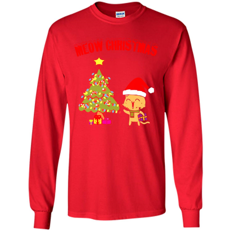 Meow merry christmas- cat and pine merry christmas - Long Sleeve T-Shirt