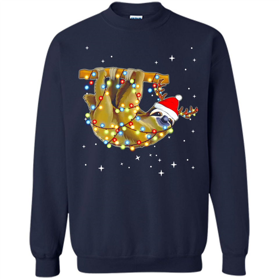 Christmas Lights Sloth Wearing Santa Hat Funny Xmas - Sweatshirt
