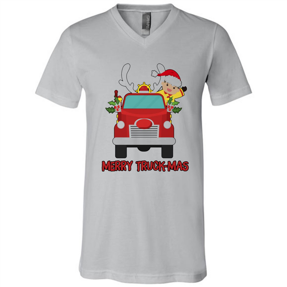 Merry Truck-Mas Christmas Fire Truck Cute Reindeer Sporty - Canvas Unisex V-Neck