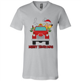 Merry Truck-Mas Christmas Fire Truck Cute Reindeer Sporty - Canvas Unisex V-Neck