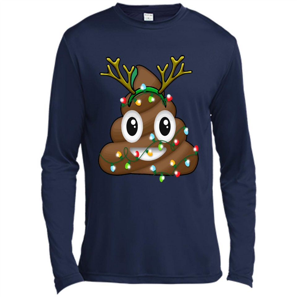 Reindeer Poop Emoji Cute Merry Christmas T-Shirt - Canvas Long Sleeve T-Shirt