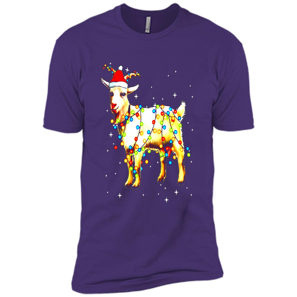 Christmas Lights Goat Wearing Santa Hat T-Shirt - Premium Short Sleeve T-Shirt