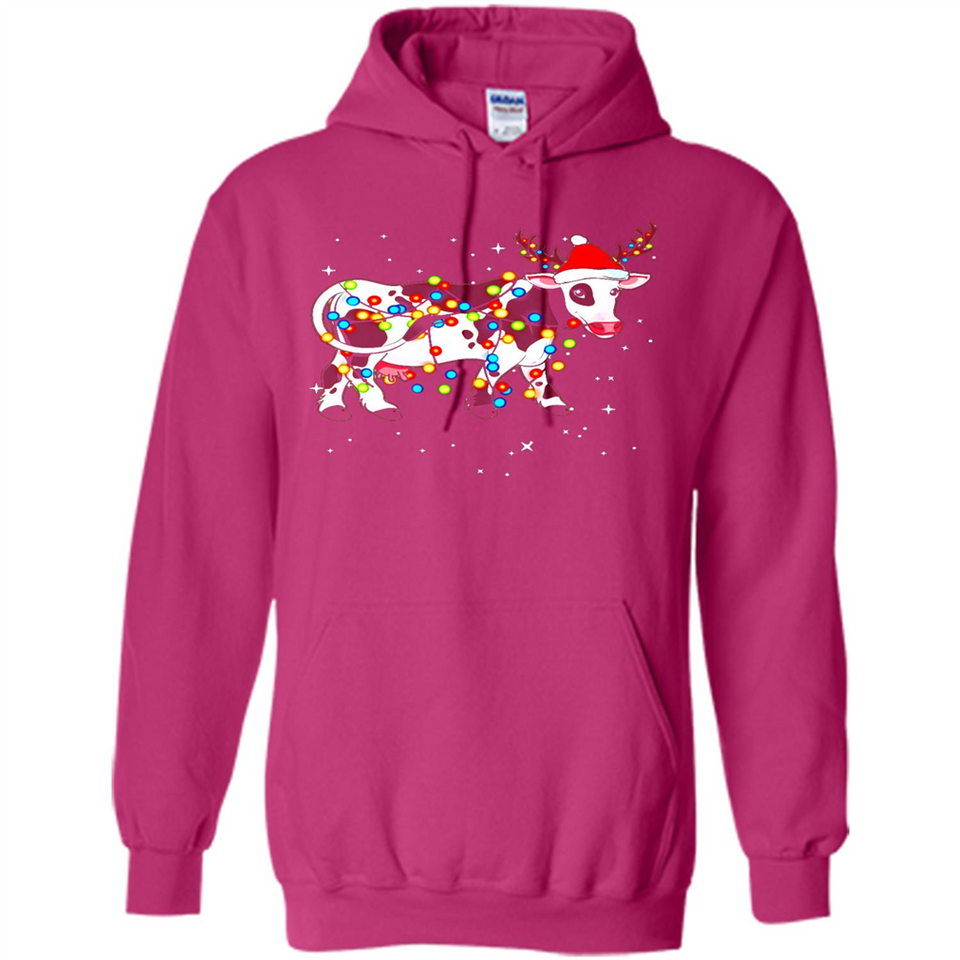 Christmas Lights Cow Wearing Santa Hat Funny Xmas Sweatshirt - Hoodie