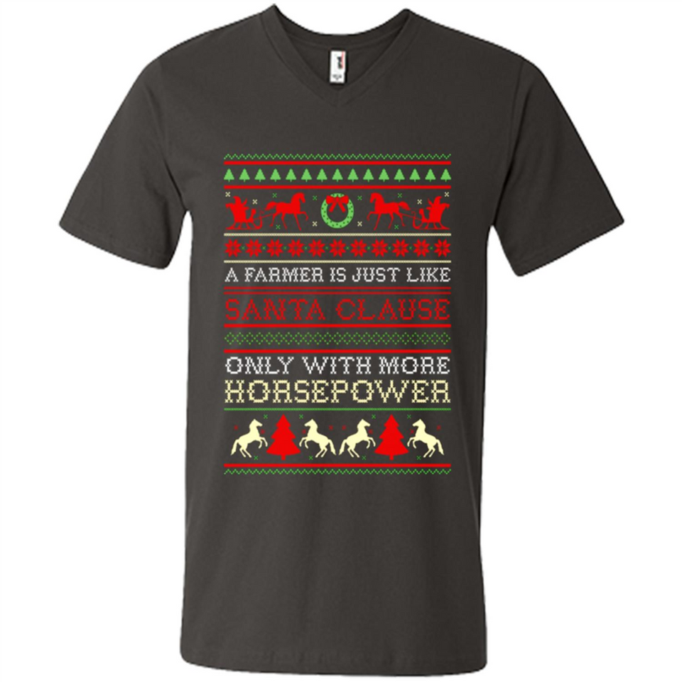 Funny Farmers Gift Ugly Santa Claus Horsepower - Men's V-Neck