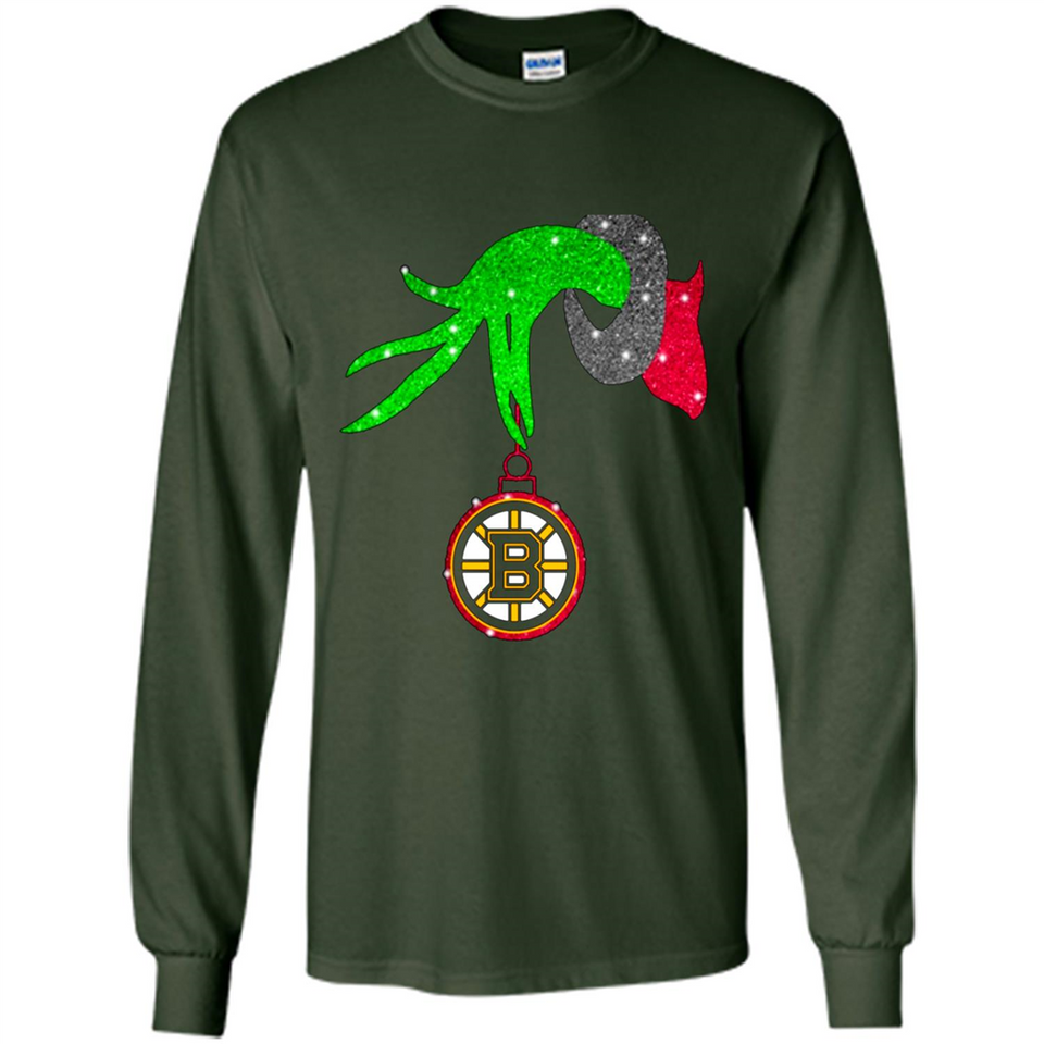 GRINCH HAND HOLDING BOSTON BRUINS GLITTER CHRISTMAS PINGPONG