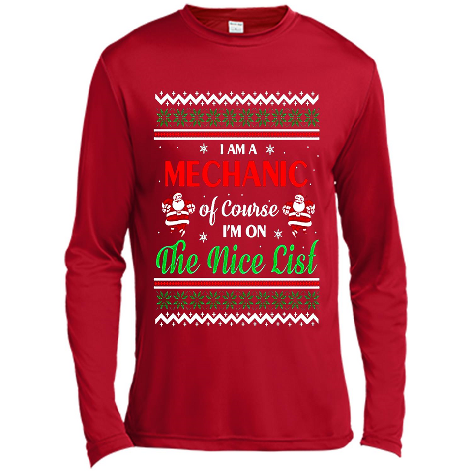 Funny Ugly Christmas T-Shirt Gift for Mechanic - Canvas Long Sleeve T-Shirt