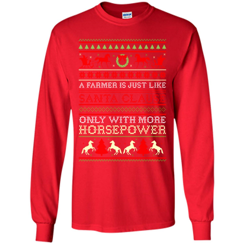 Funny Farmers Gift Ugly Santa Claus Horsepower - Long Sleeve T-Shirt