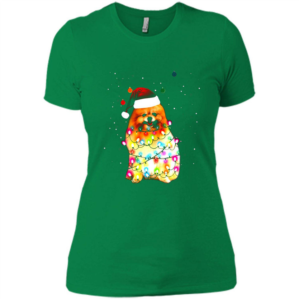 Pomeranian Santa Lights Christmas Dog Xmas Sweatshirt - Ladies' Boyfriend T-Shirt