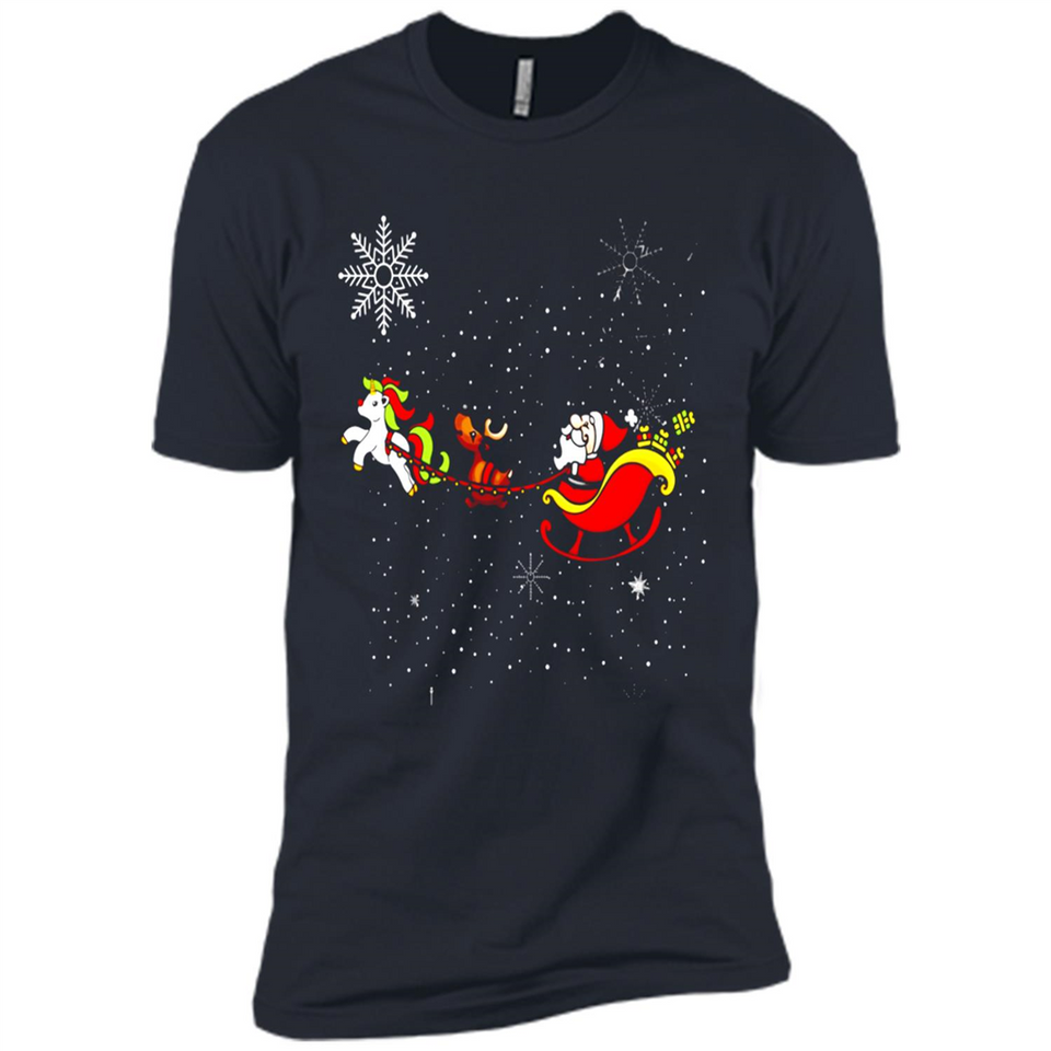 Christmas Unicorn Rudolph and Santa - Premium Short Sleeve T-Shirt