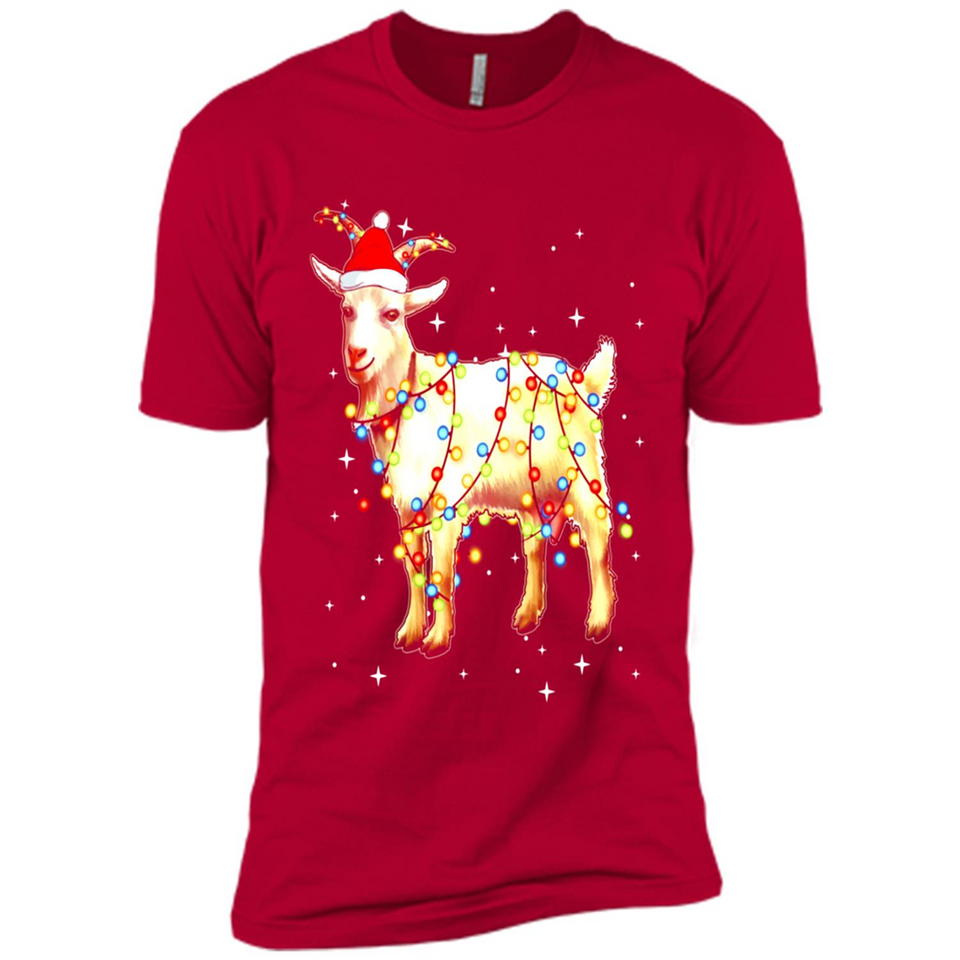 Christmas Lights Goat Wearing Santa Hat Funny Xmas - Premium Short Sleeve T-Shirt