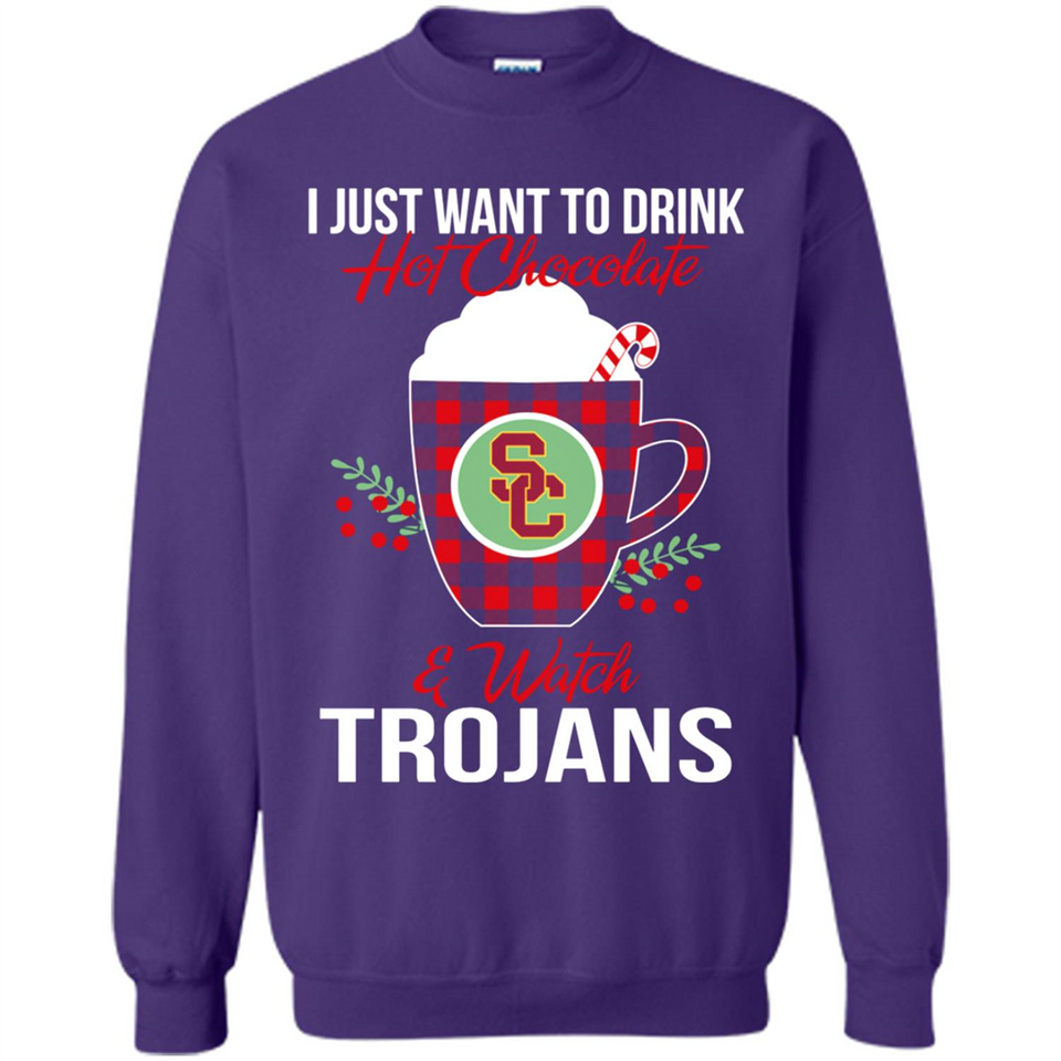 I Just Want To Drink Hot Chocolate & Watch USC Trojans Ugly Christmas Sweater PINGPONG