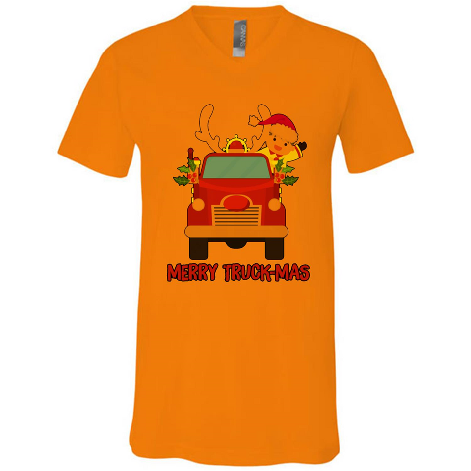 Merry Truck-Mas Christmas Fire Truck Cute Reindeer Sporty - Canvas Unisex V-Neck