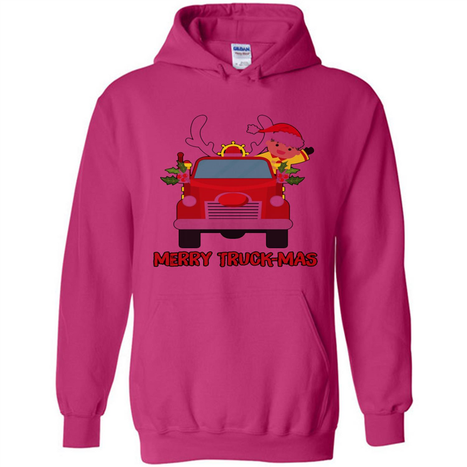 Merry Truck-Mas Christmas Fire Truck Cute Reindeer Sporty - Hoodie