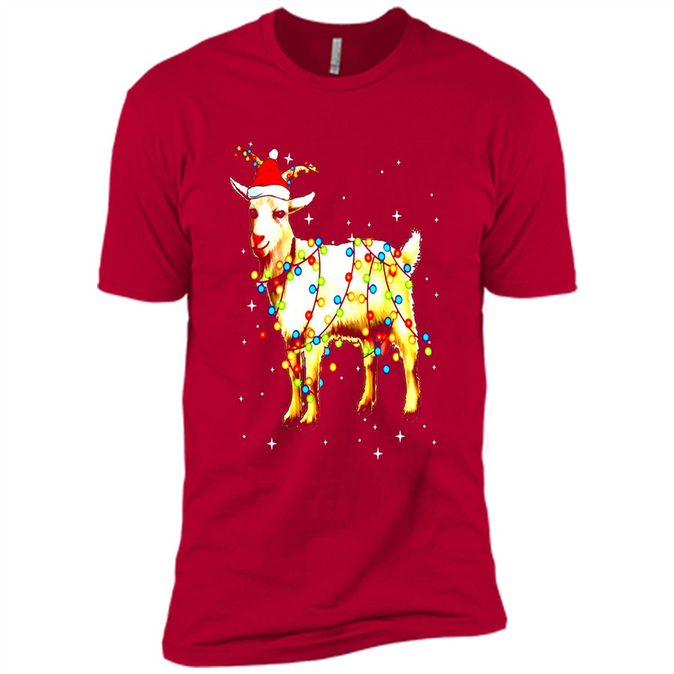 Christmas Lights Goat Wearing Santa Hat T-Shirt - Premium Short Sleeve T-Shirt