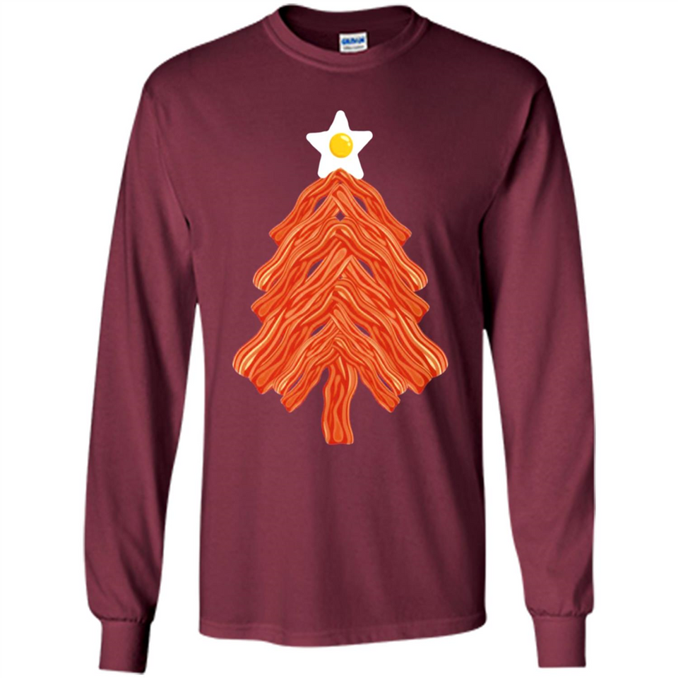 Bacon & Eggs Over Easy Fried Food Breakfast Xmas Tree Foodie - Long Sleeve T-Shirt