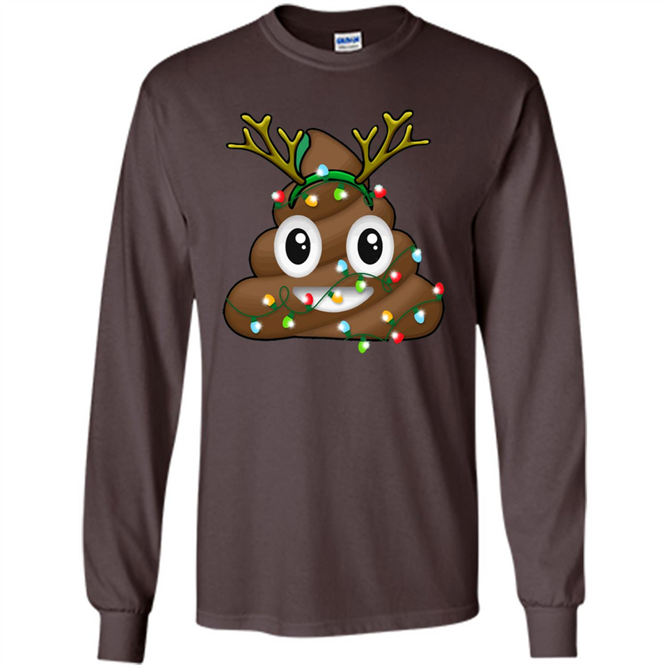 Reindeer Poop Emoji Cute Merry Christmas T-Shirt - Long Sleeve T-Shirt