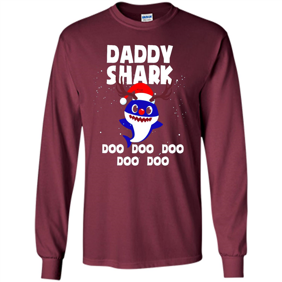 Daddy Shark Costume Reindeer Funny Christmas T-Shirt - Long Sleeve T-Shirt