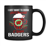 I Just Want To Drink Hot Chocolate & Watch Wisconsin Badgers Ugly Christmas Sweater PINGPONG