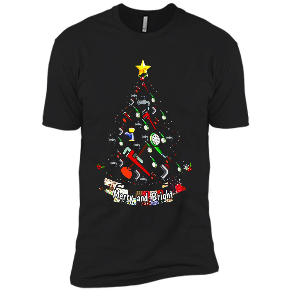 Merry And Bright Plumber Christmas Tree Shirt PINGPONG - Premium Short Sleeve T-Shirt
