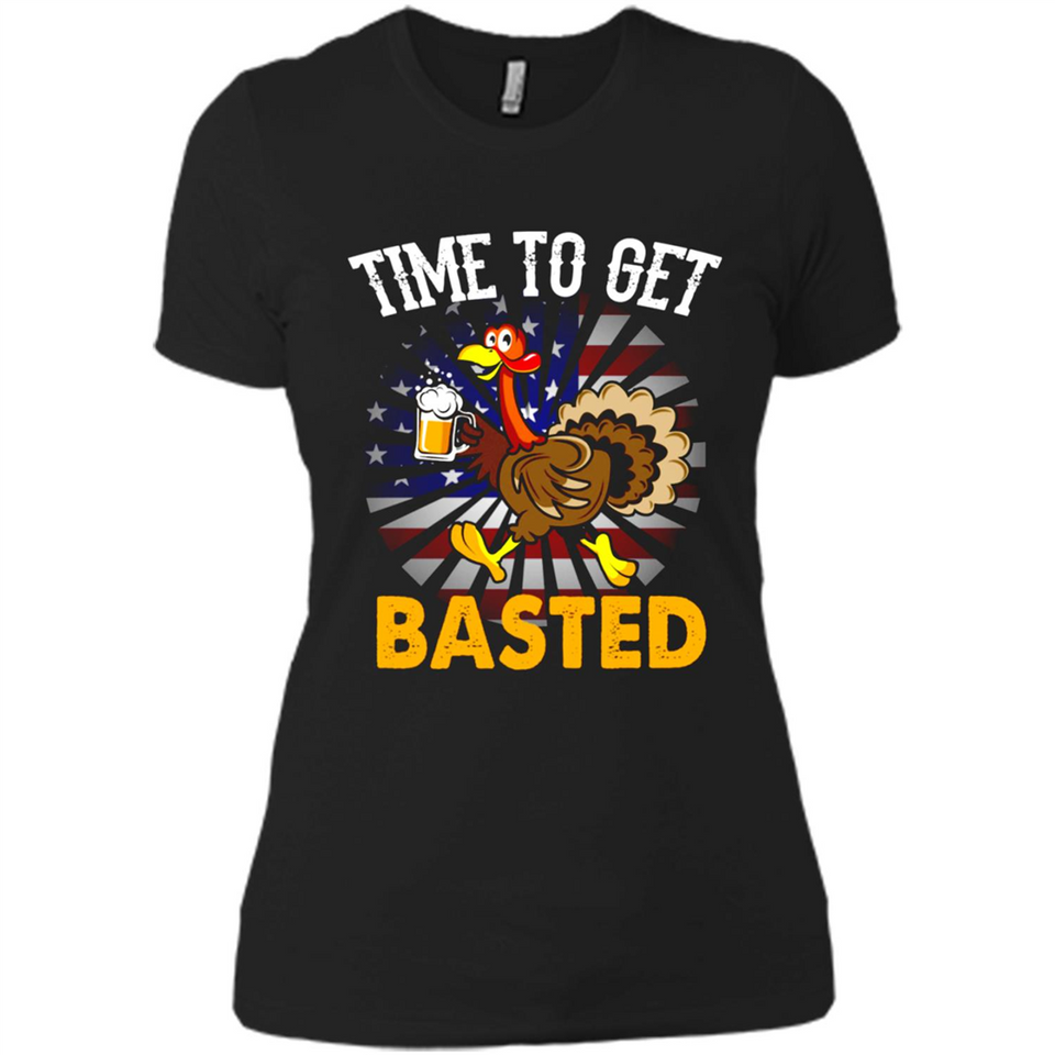 Time To Get Basted Funny Turkey Beer Thanksgiving - Ladies' Boyfriend T-Shirt