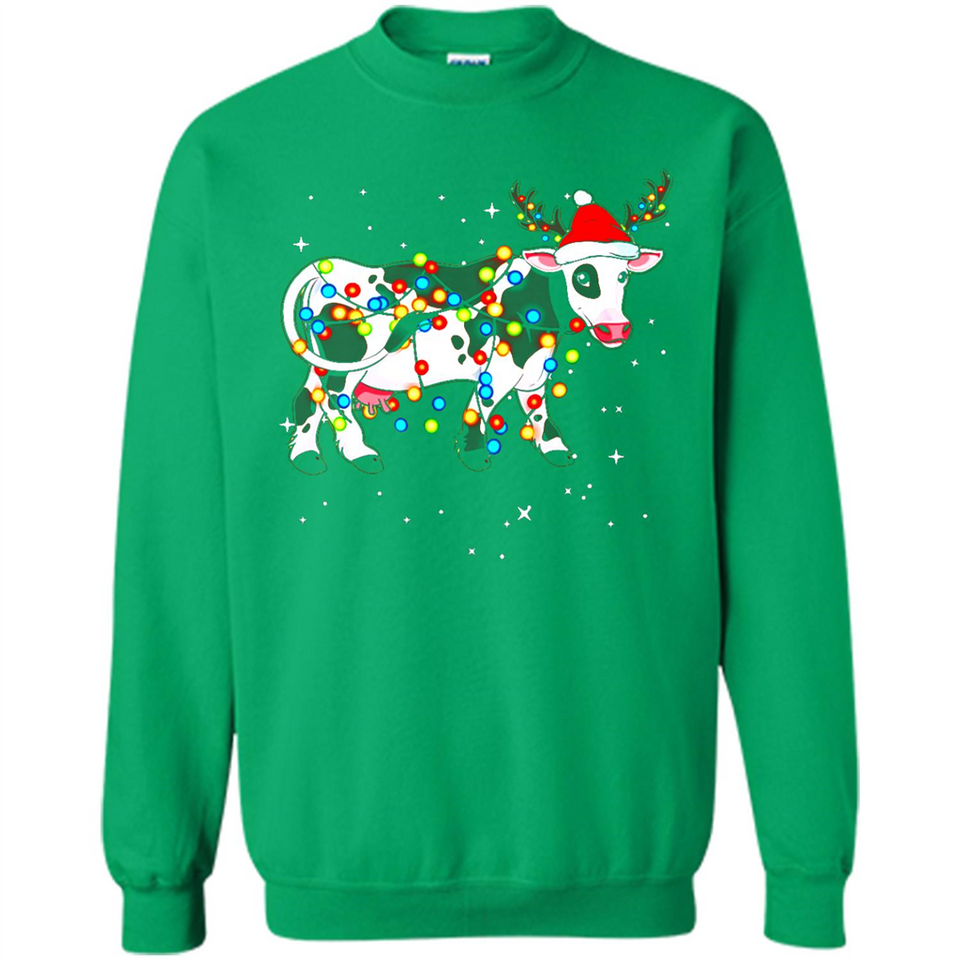 Christmas Lights Cow Wearing Santa Hat Funny Xmas Sweatshirt - Sweatshirt