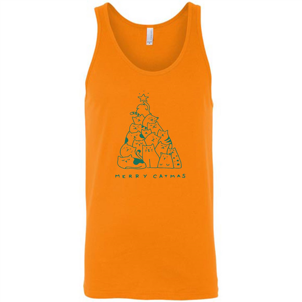 Merry Catmas Funny Cat Christmas Tree Sweatshirt - Canvas Unisex Tank