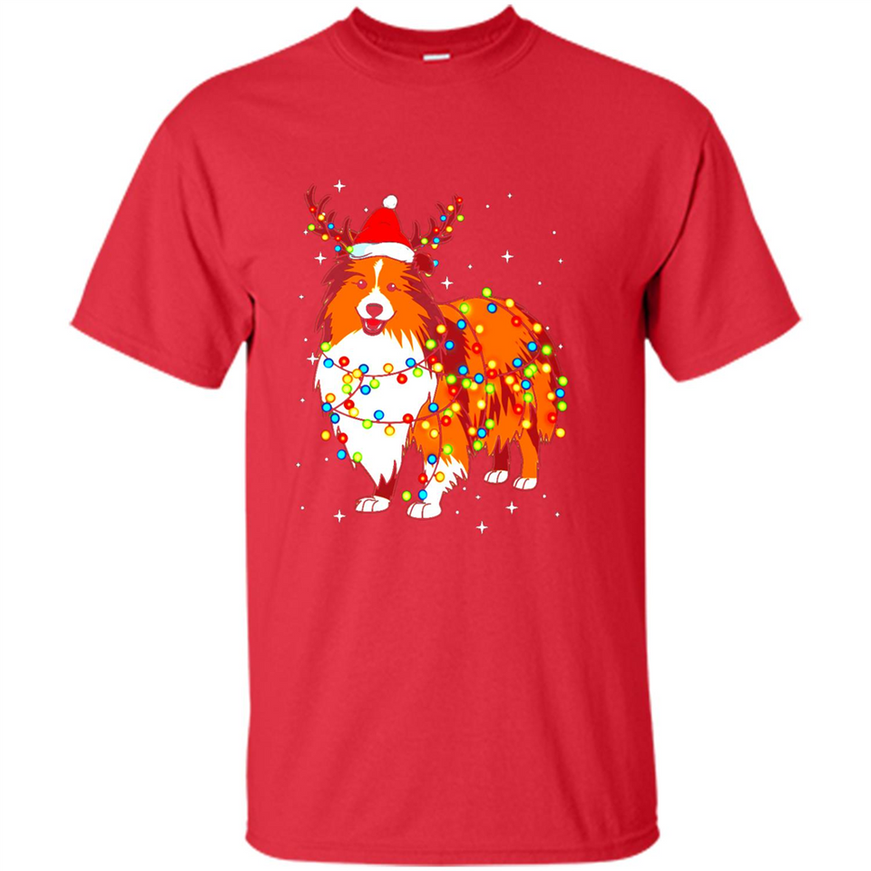 Christmas Lights Shetland Sheepdog Wearing Santa Hat Funny Xmas Mug - Shirt