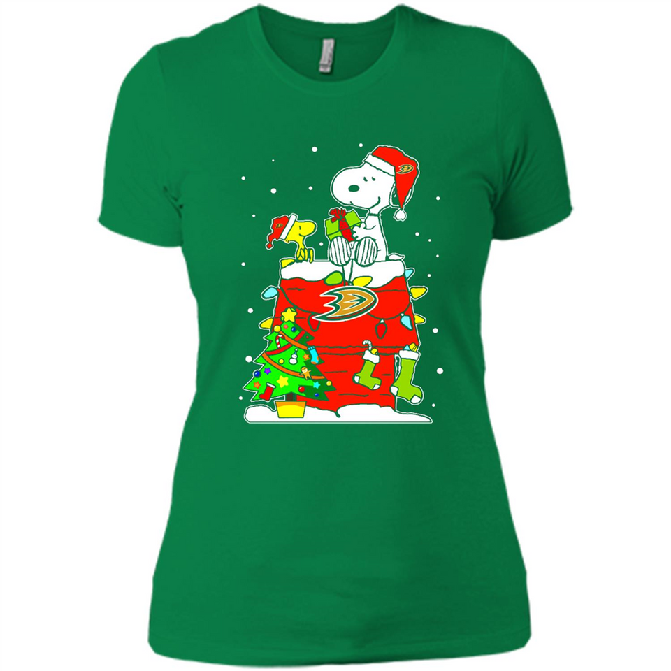 Anaheim Ducks Snoopy Ugly Christmas Sweaters - Ladies' Boyfriend T-Shirt
