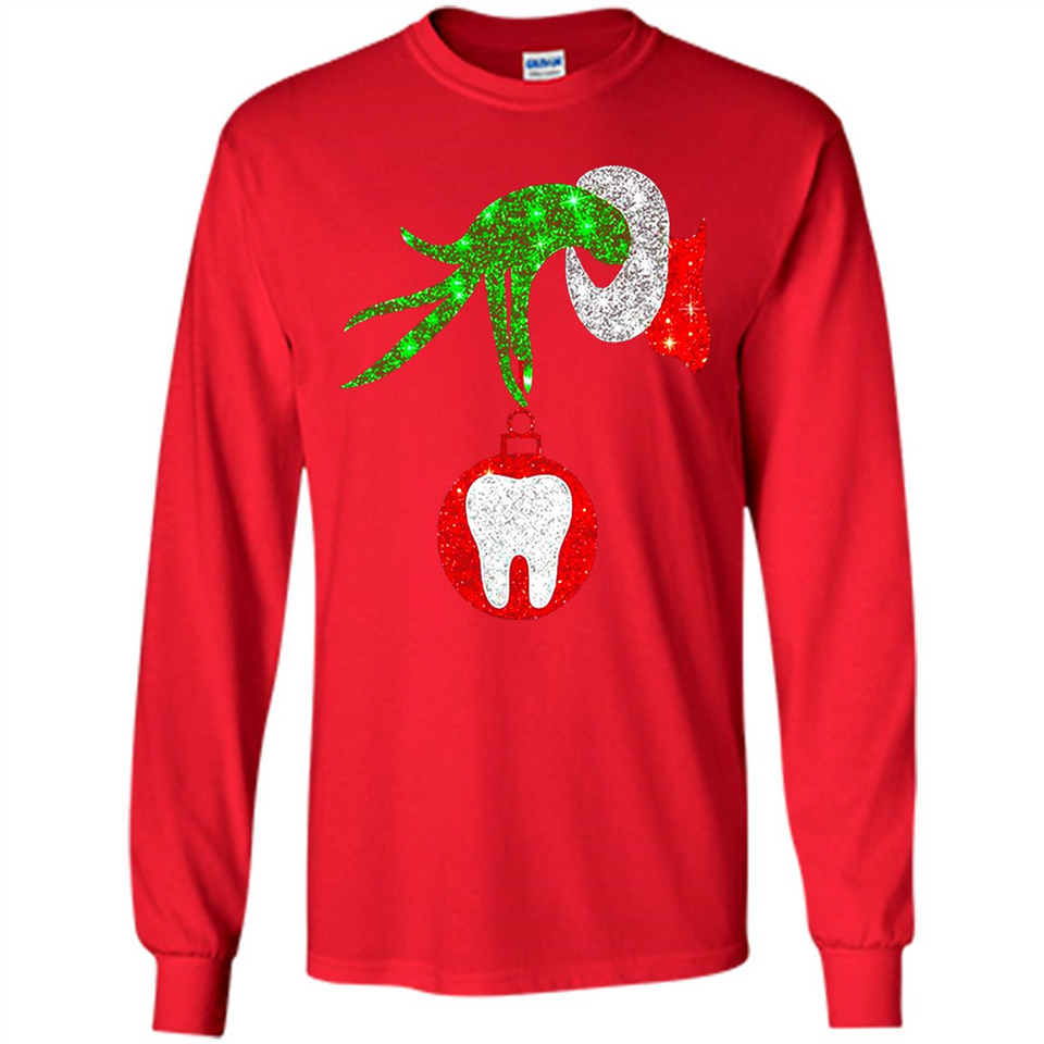 Christmas Nurse Grinch hand holding clinic dental ornament - Long Sleeve T-Shirt