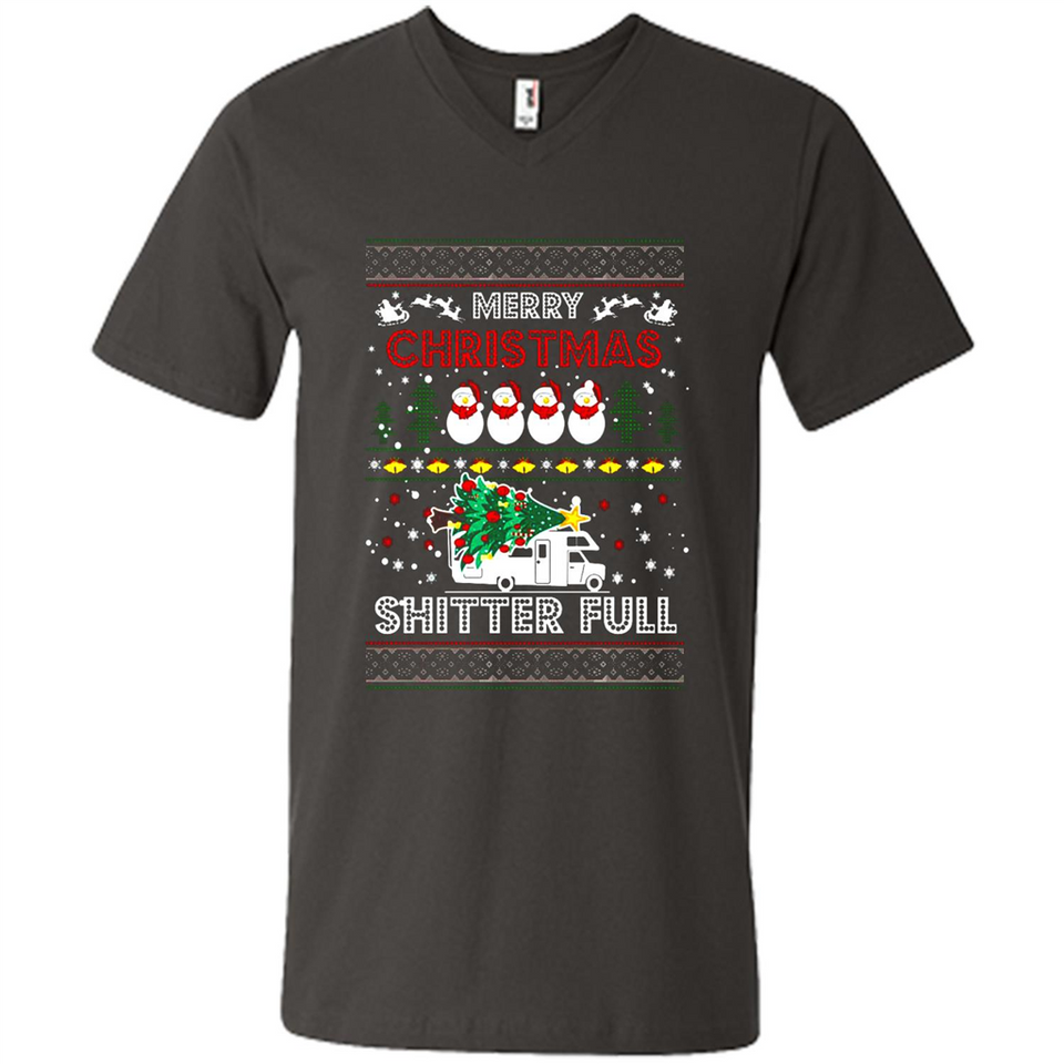 Merry Christmas Shitter Full Christmas Tree Snowman Sweater PINGPONG - Men's V-Neck