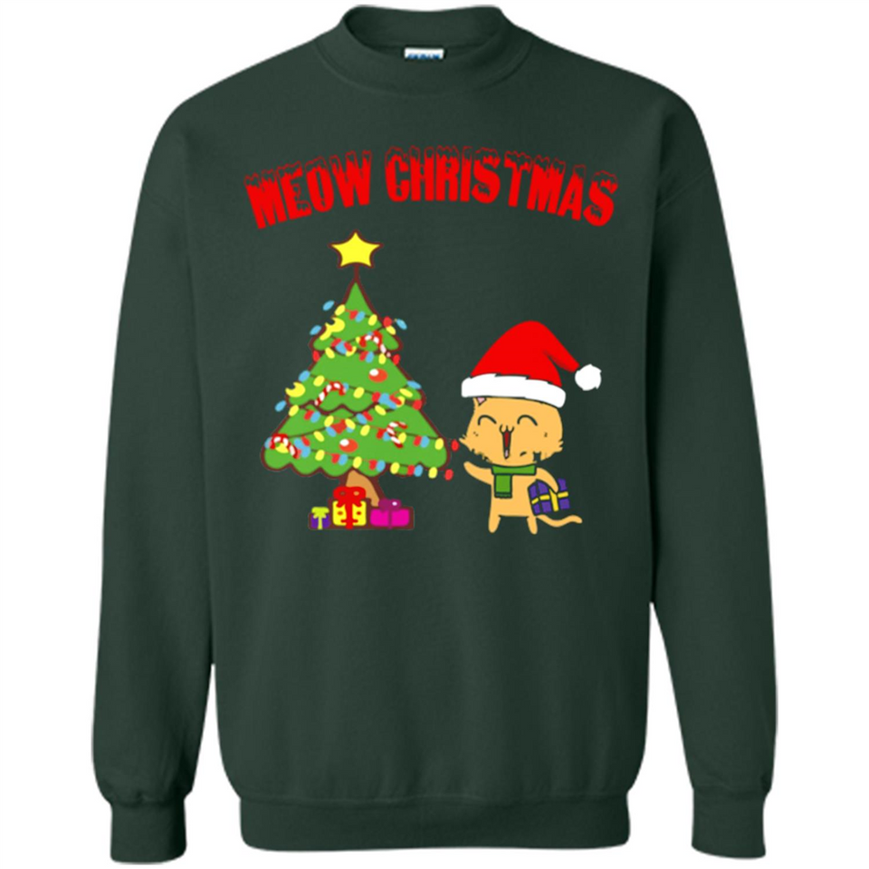 Meow merry christmas- cat and pine merry christmas - Sweatshirt