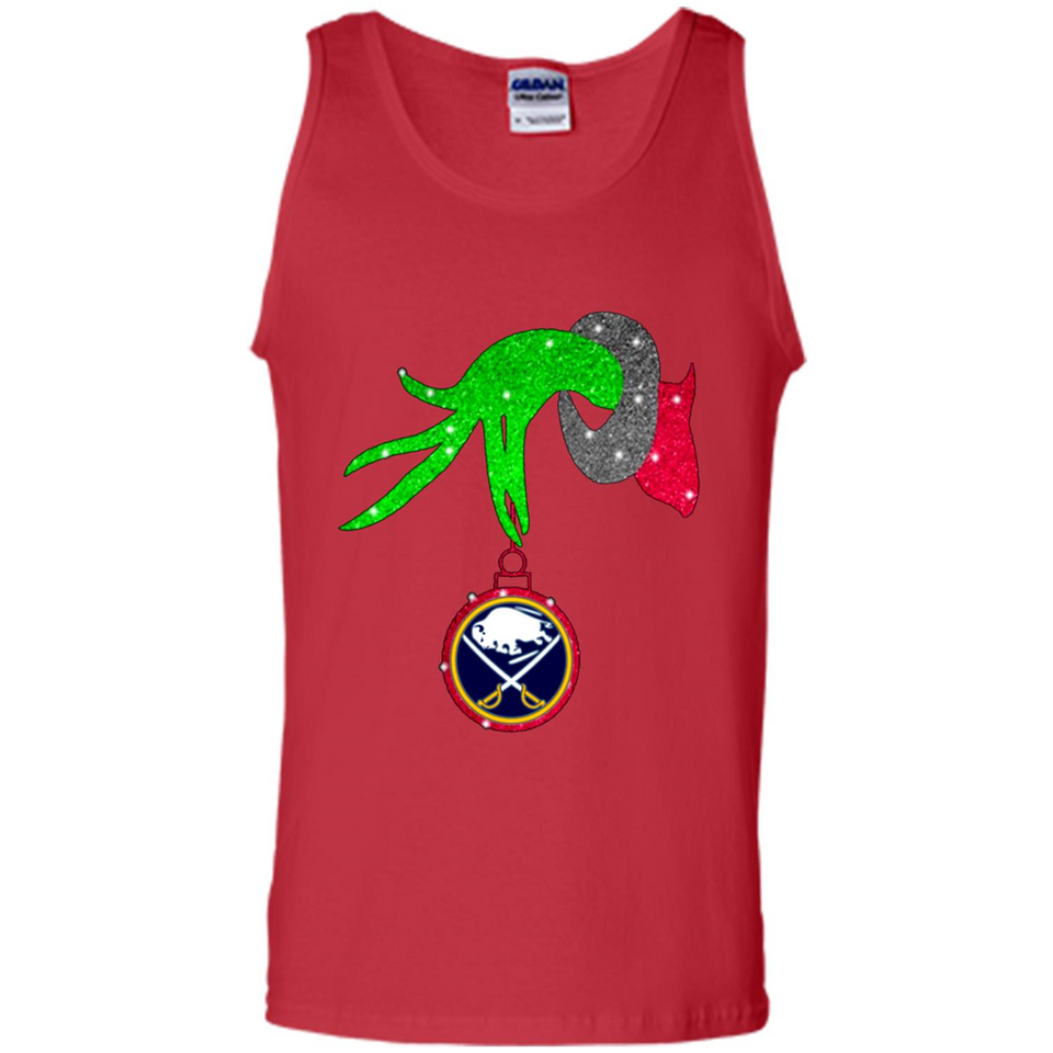 GRINCH HAND HOLDING BUFFALO SABRES GLITTER CHRISTMAS PINGPONG