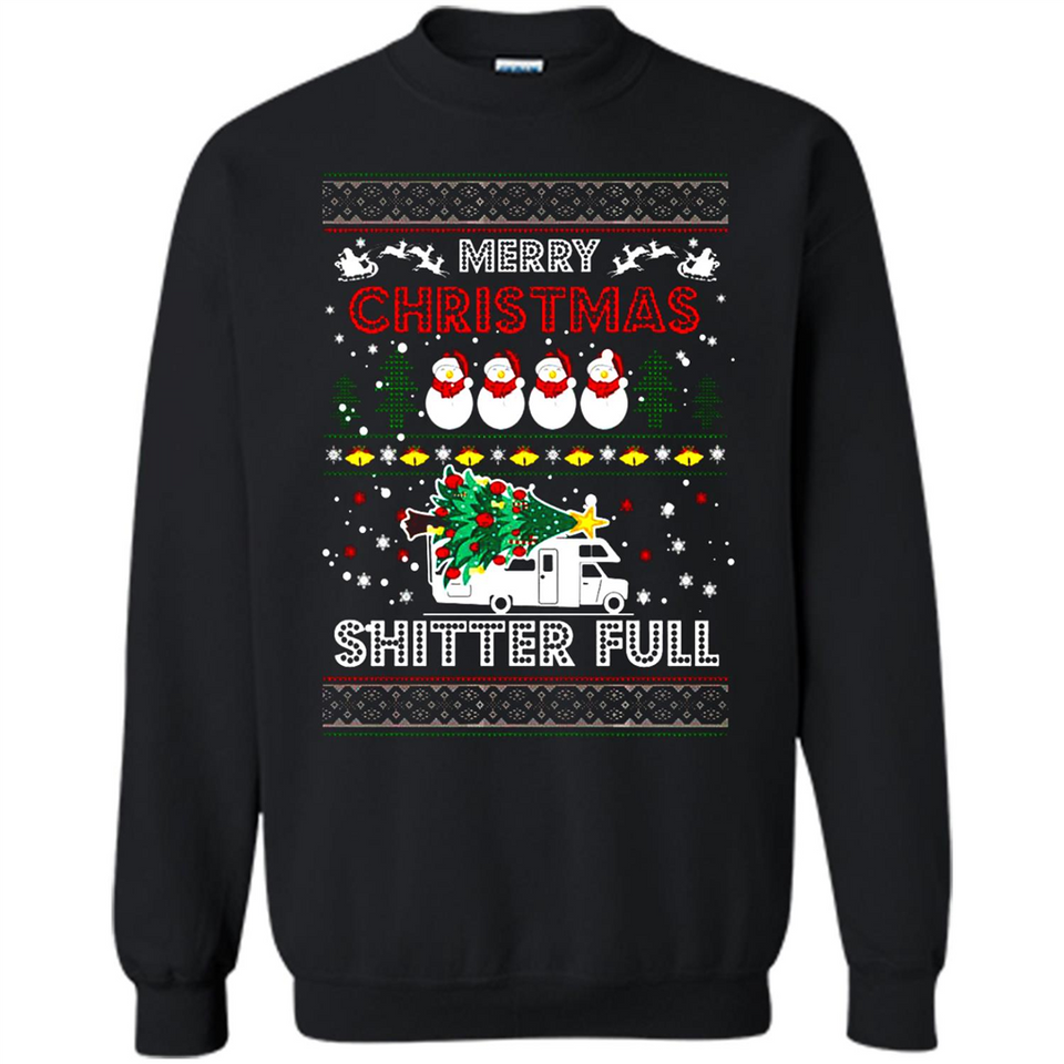 Merry Christmas Shitter Full Christmas Tree Snowman Sweater PINGPONG - Sweatshirt