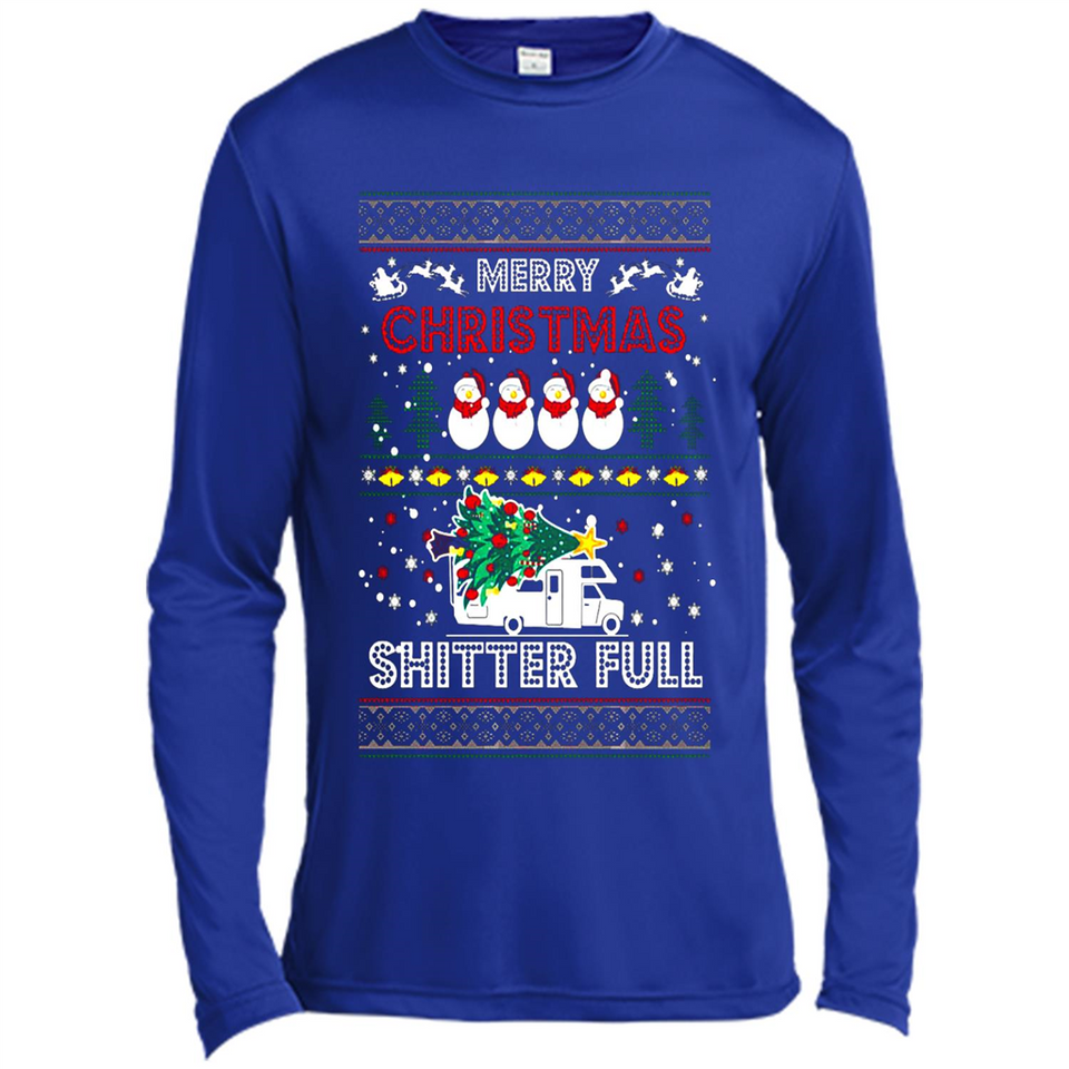 Merry Christmas Shitter Full Christmas Tree Snowman Sweater PINGPONG - Canvas Long Sleeve T-Shirt