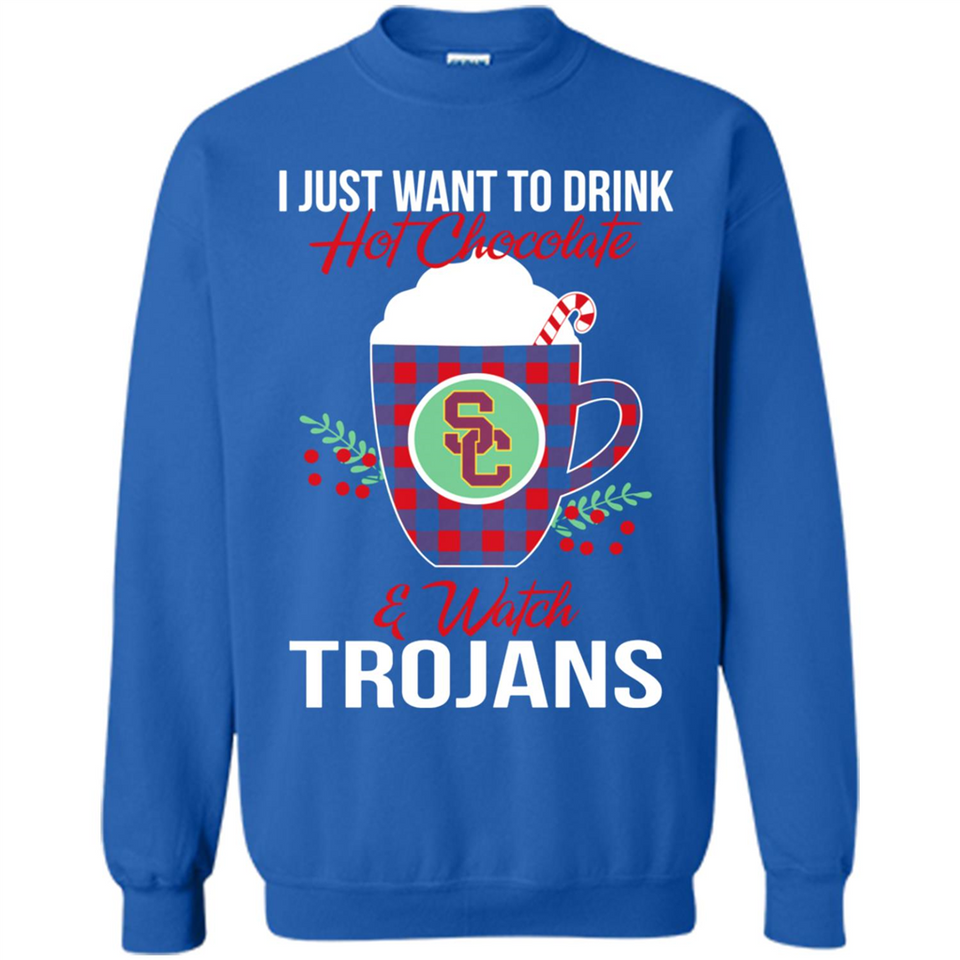 I Just Want To Drink Hot Chocolate & Watch USC Trojans Ugly Christmas Sweater PINGPONG
