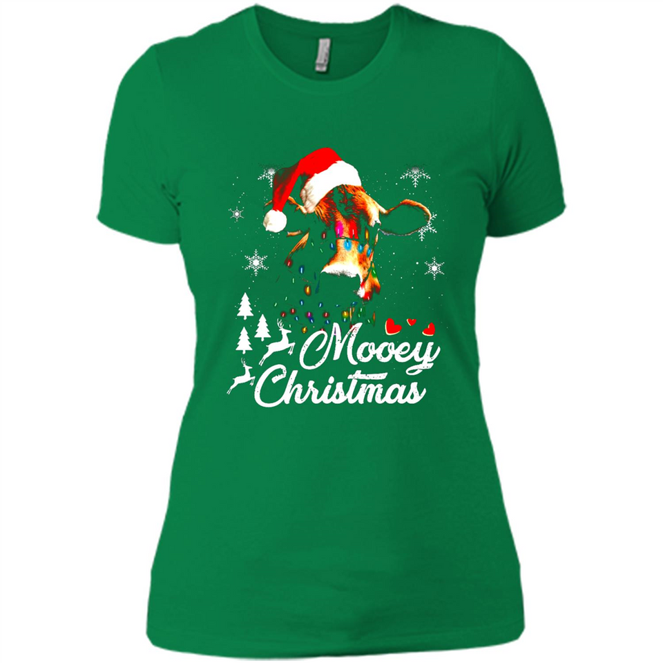 Mooey Christmas Cow Santa Christmas Lover Lights Sweatshirt - Ladies' Boyfriend T-Shirt