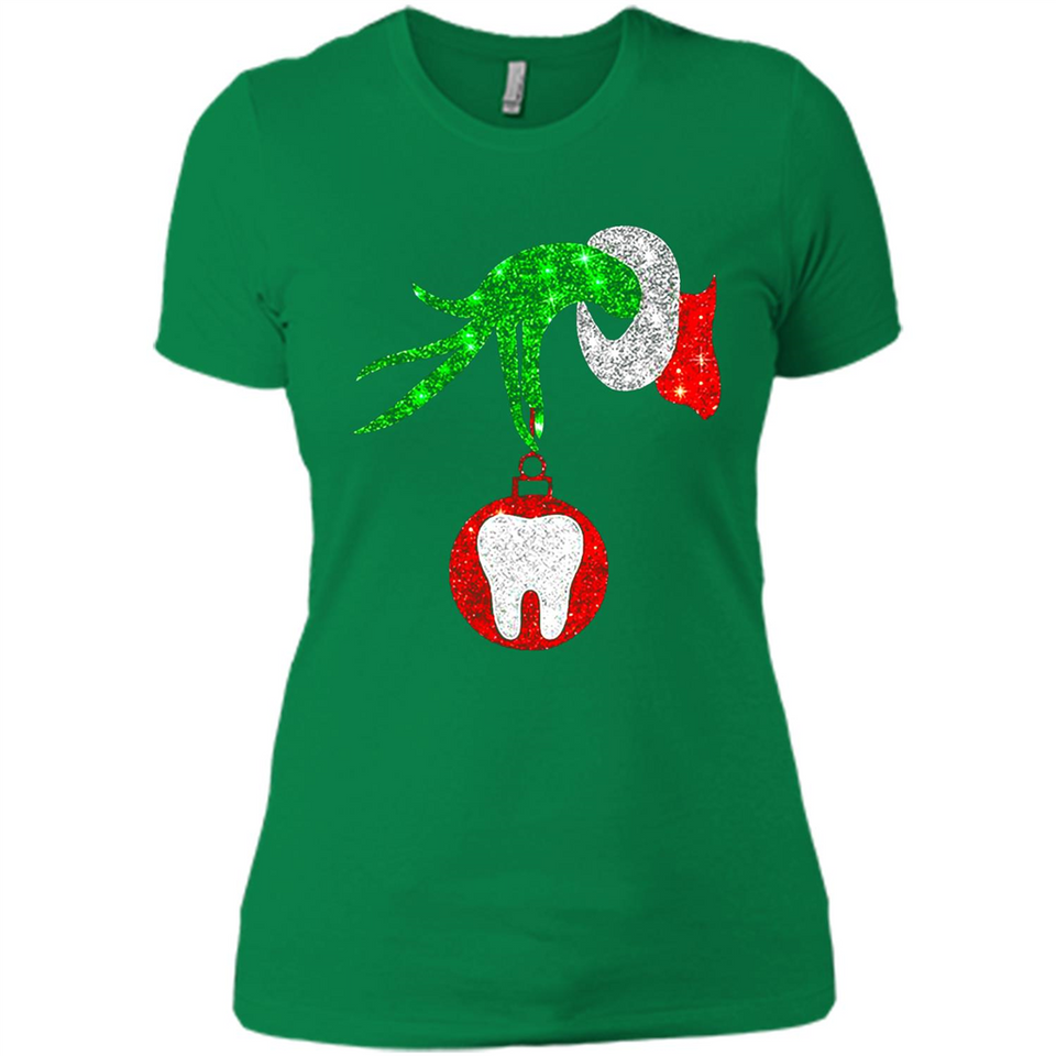 Christmas Nurse Grinch hand holding clinic dental ornament - Ladies' Boyfriend T-Shirt