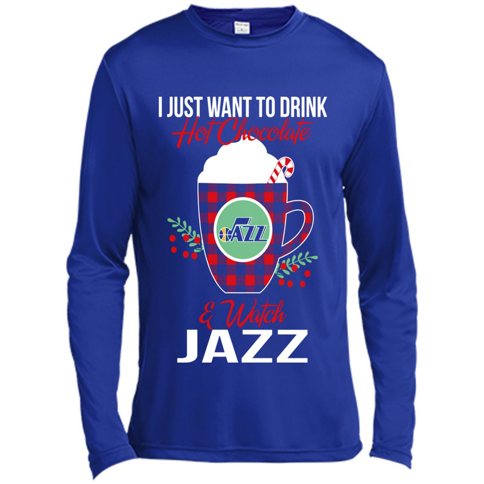 I Just Want To Drink Hot Chocolate & Watch Utah Jazz Ugly Christmas Sweater PINGPONG