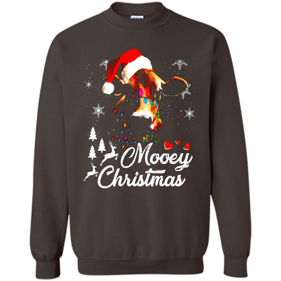 Mooey Christmas Cow Santa Christmas Lover Lights Sweatshirt - Sweatshirt
