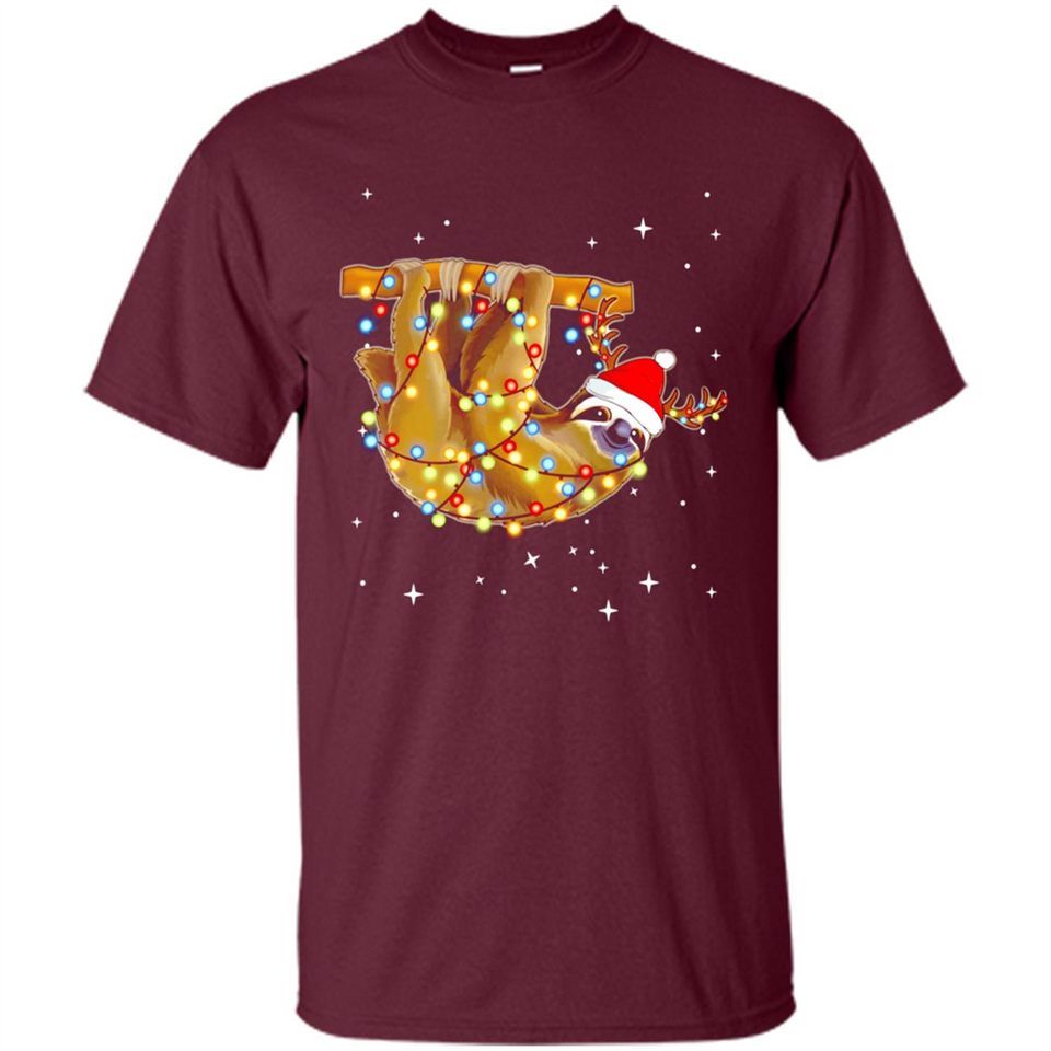 Christmas Lights Sloth Wearing Santa Hat Funny Xmas - Shirt