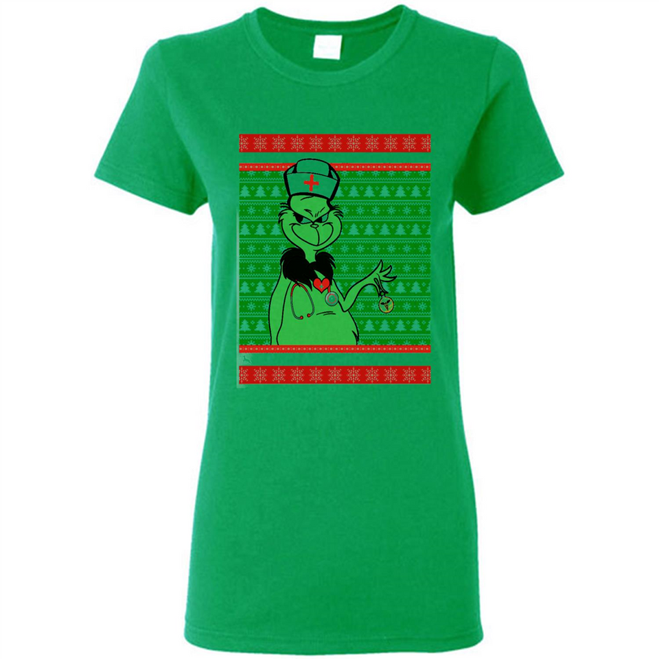 Grinch Nurse Ugly Christmas Sporty T-Shirt PINGPONG - Ladies Short-Sleeve