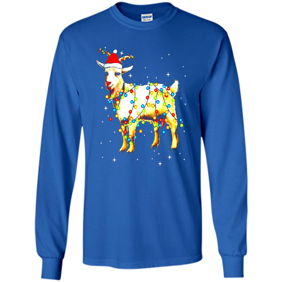 Christmas Lights Goat Wearing Santa Hat T-Shirt - Long Sleeve T-Shirt